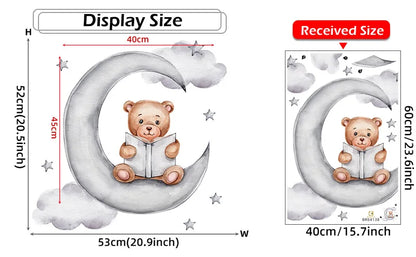 Cartoon Grey Baby Elephant Moon Gold Stars Wall Stickers for Kids Room Decor Nurserry Wall Decals Girl Boy Room Decorative-HomeDecorDecals_com