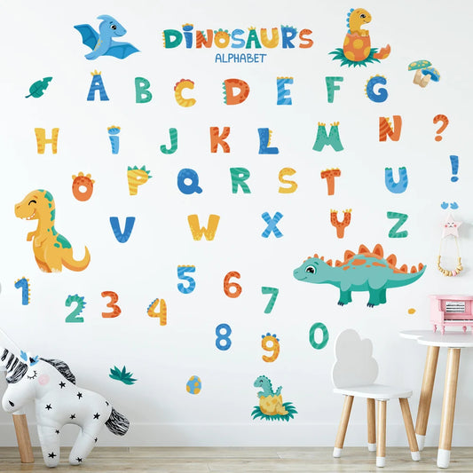 Cartoon Dinosaur Alphabet Removable Wall Stickers Letter Digit for Early education Kindergarten Nursery Kids Baby Room PVC Decal-HomeDecorDecals_com