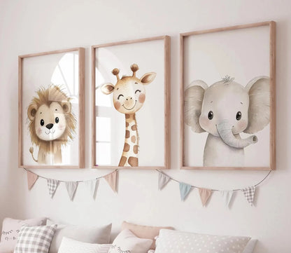 3pcs/set Giraffe Lion and Zebra Animal Canvas Print Safari Wall Art Kindergarten Poster for Modern Living Room Nursery Home Decor-HomeDecorDecals_com
