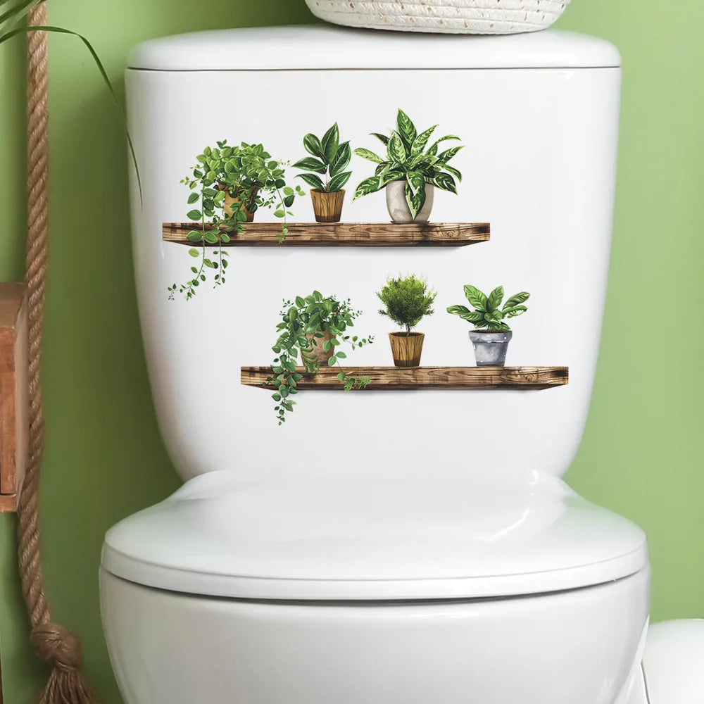 Green Plant Leaves Bathroom Toilet Sticker WC Closestool Wall Sticker Self Adhesive Mural Beautify Flower Home Decoration Decals-HomeDecorDecals_com