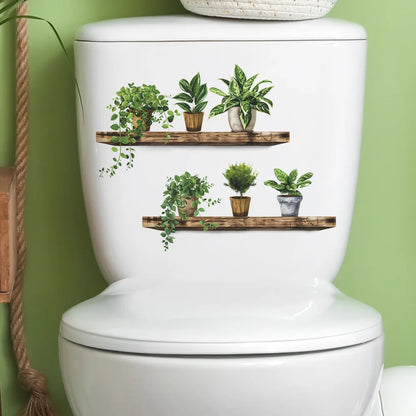 Green Plant Leaves Bathroom Toilet Sticker WC Closestool Wall Sticker Self Adhesive Mural Beautify Flower Home Decoration Decals-HomeDecorDecals_com