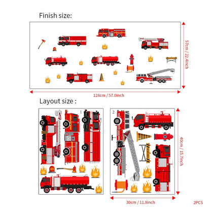 Cartoon Fire Truck Wall Decor Decals Kids Room Playroom Bedroom Firetruck Poster Mural Wall Stickers Kids Room Nursery Decor-HomeDecorDecals_com