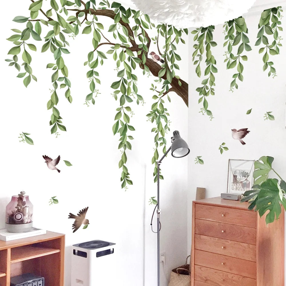 Close-up view of Green Leaves Nature Wall Decal | Home Decor by HomeDecorDecals.