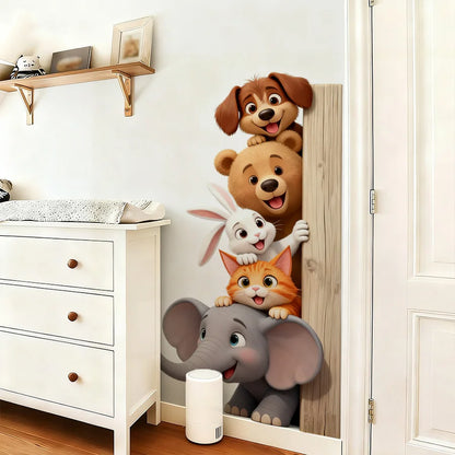 Funny Animal Wall Stickers With Horse Bear Dog And Wolf, Removable Self-Adhesive Animal Door Decals For Bedroom Hallway Decor-HomeDecorDecals_com