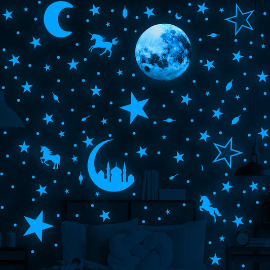 Luminous Moon and Stars Wall Decal | Kids Room Decor removable peel and stick wall decal by HomeDecorDecals.