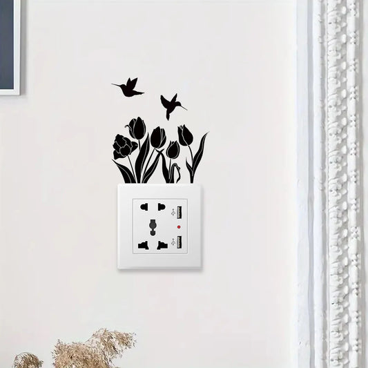 Flower Bird Silhouette Pattern Wall Decal | Room Decor removable peel and stick wall decal by HomeDecorDecals.