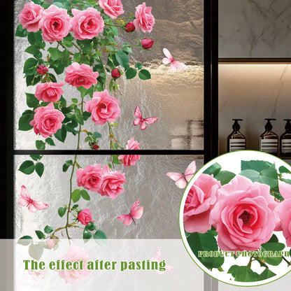 Pink Rose and Butterfly Window Decal | Home Decor design details by HomeDecorDecals.