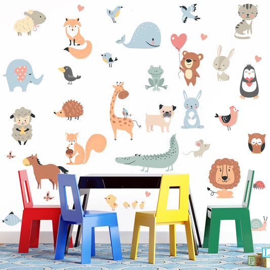 Cartoon Animals Wall Stickers for Nursery Kids Room Decor Removable PVC Wall Decals Home Decoraiton Art Murals Eco-friendly DIY-HomeDecorDecals_com