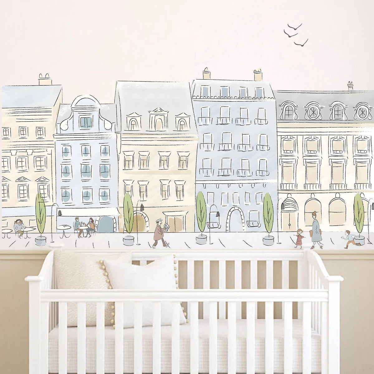 1Pc Cartoon City Street Pedestrian House Wall Stickers Home Decor Accessories Living Room Decoration Kids Room Wall Decals-HomeDecorDecals_com