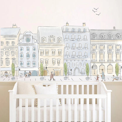 1Pc Cartoon City Street Pedestrian House Wall Stickers Home Decor Accessories Living Room Decoration Kids Room Wall Decals-HomeDecorDecals_com