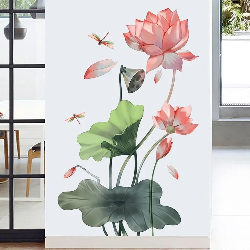 Lotus and Dragonfly Wall Decal | Home Decor removable peel and stick wall decal by HomeDecorDecals.
