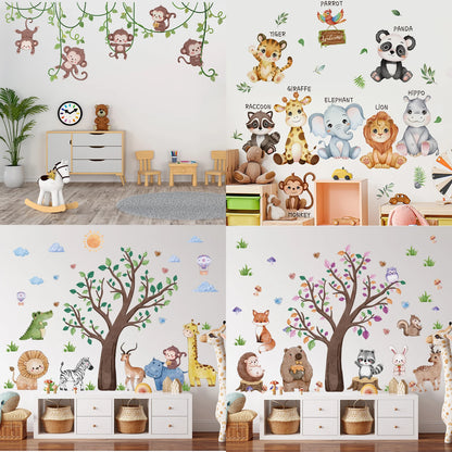 Safari Jungle Woodland Animals Wall Decals Wall Stickers for Boys Girls Baby Nursery Kids Bedroom Living Room Classroom Decor-HomeDecorDecals_com
