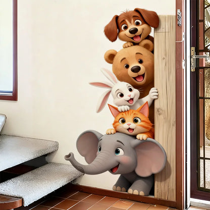 Funny Animal Wall Stickers With Horse Bear Dog And Wolf, Removable Self-Adhesive Animal Door Decals For Bedroom Hallway Decor-HomeDecorDecals_com