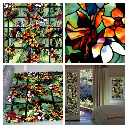 Window Privacy Film Adhesive Film Static Clings 3D Decorative Flower Window Film Stained Vinyl Glass Christmas Window Sticker-HomeDecorDecals_com