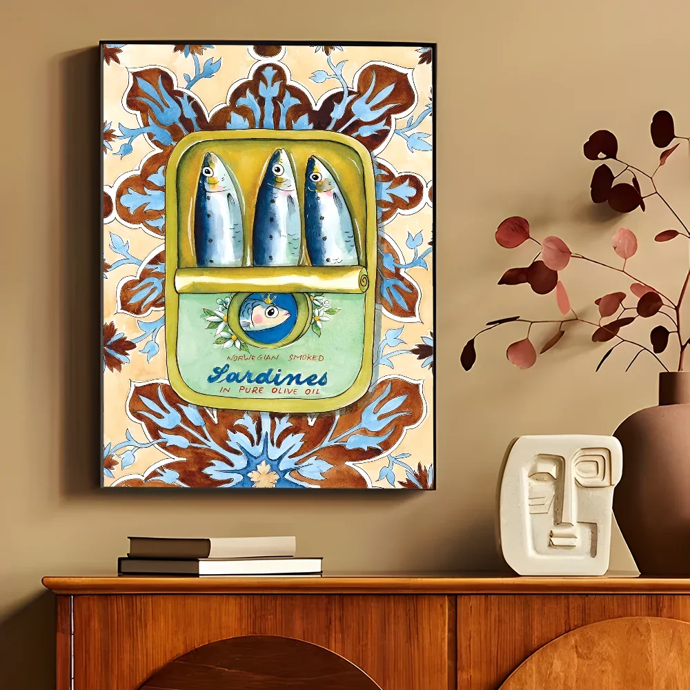 Colorful Sardine Lobster Fish Ocean Animal Self-adhesive Art Poster Retro Kraft Paper Sticker DIY Room Bar Cafe Stickers-HomeDecorDecals_com