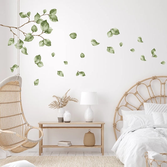 1pcs Watercolor Tree Branches Green Leaves Pattern Wall Stickers for Living Room Decoration Bedroom Wall Decals Kids Home Decor-HomeDecorDecals_com