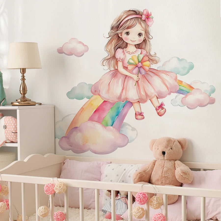 Girl Moon And Butterflies Wall Sticker for Kids Room-HomeDecorDecals_com