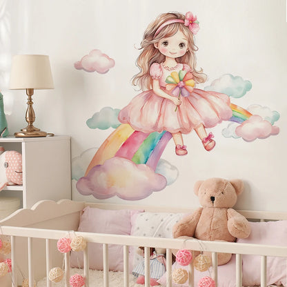 Girl Moon And Butterflies Wall Sticker for Kids Room-HomeDecorDecals_com
