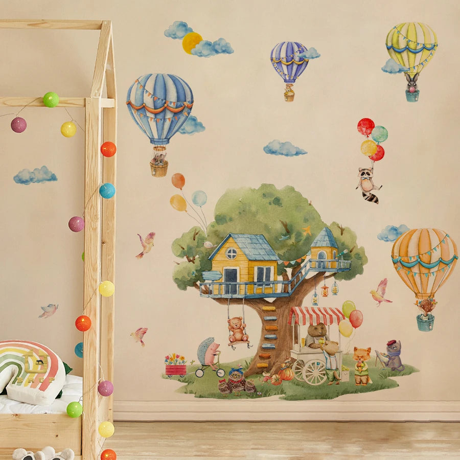 Cartoon Tree And Balloon Animals Wall Sticker-HomeDecorDecals_com