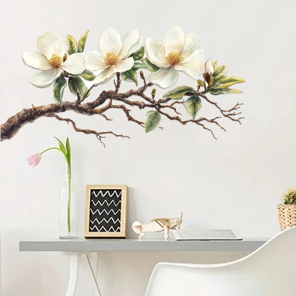 Elegant White Magnolia Blossom Wall Decal | Home Decor by HomeDecorDecals.