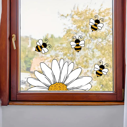 1pcs Cartoon Bee Sunflower Pattern Wall Stickers for Windows Kids Bedroom Decoration Children Home Deocr Wall Decals Nursery-HomeDecorDecals_com