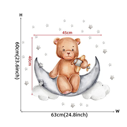Cartoon Grey Baby Elephant Moon Gold Stars Wall Stickers for Kids Room Decor Nurserry Wall Decals Girl Boy Room Decorative-HomeDecorDecals_com