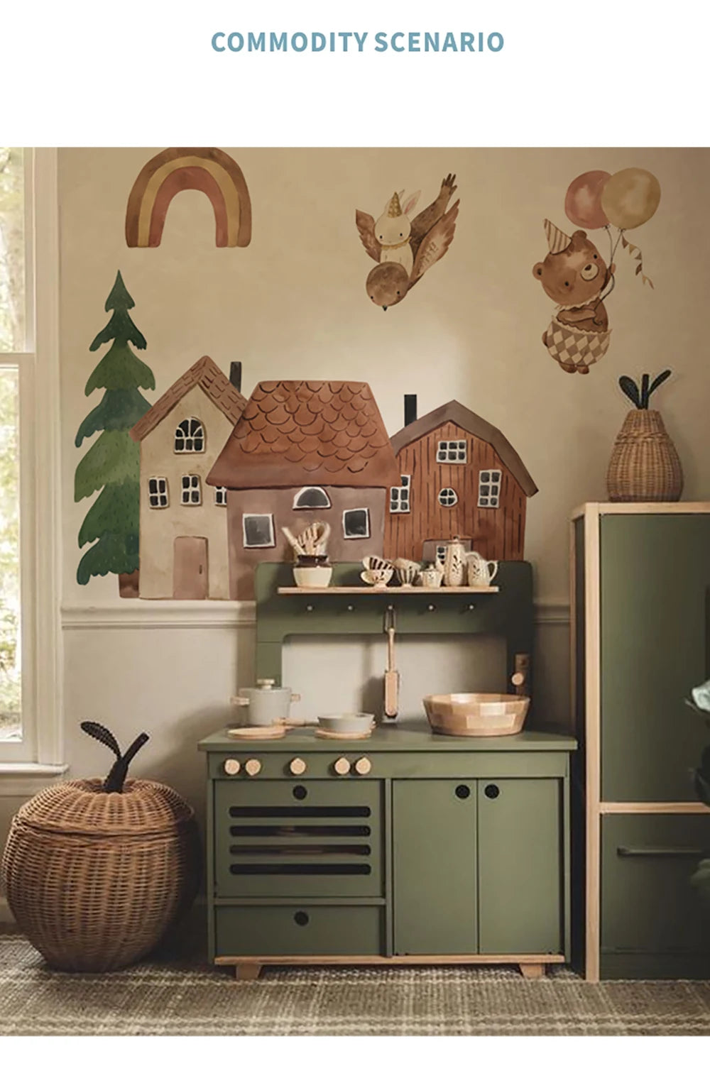 Small Town Wall Decals Animals Vinyl Nordic Style Wall Stickers Peel and Stick for Nursery Bedroom Kid Room Home Art Decor-HomeDecorDecals_com