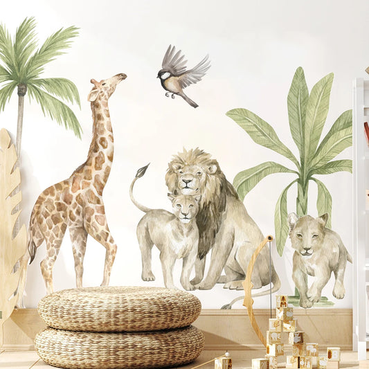Large Animals Tropical Watercolour Wall Decal | Room Decor by HomeDecorDecals.