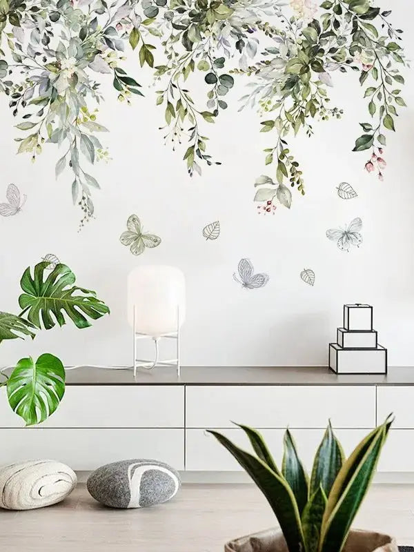 Additional view of Green Leaves Butterfly and Vine Wall Decal | Home Decor by HomeDecorDecals.