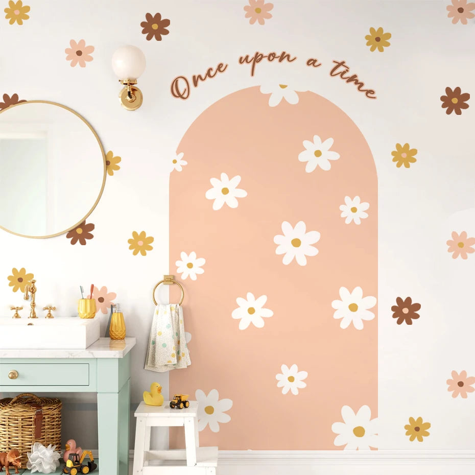 Boho Flowers Arch Wallpaper Nursery Decal Children's Room Baby Sticker Kids Bedroom Living Vinyl Home Decoration Peel and Stick-HomeDecorDecals_com