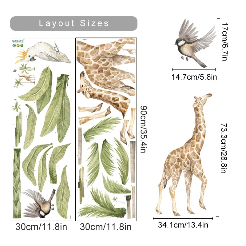 Alternative angle of Large Animals Tropical Watercolour Wall Decal | Room Decor by HomeDecorDecals.