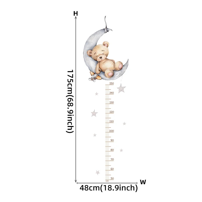 Large Sleeping Elephant Bear Moon Height Measure Wall Stickers for Kids Room Growth Chart Animals Ruller Wall Decals Home Decor-HomeDecorDecals_com