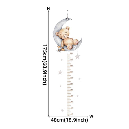 Large Sleeping Elephant Bear Moon Height Measure Wall Stickers for Kids Room Growth Chart Animals Ruller Wall Decals Home Decor-HomeDecorDecals_com