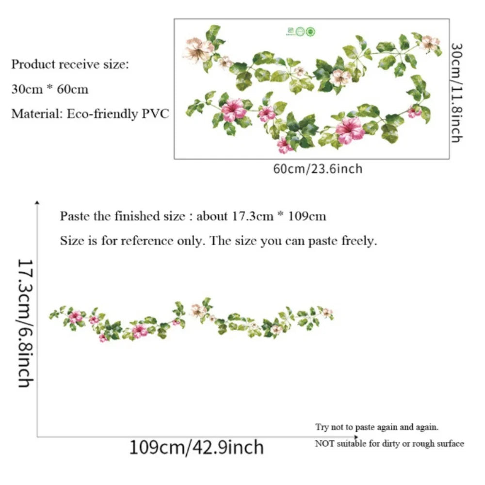 Green Leaf Pink Flower Vine Wall Decal | Home Decor displayed in room decor by HomeDecorDecals.