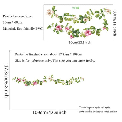 Green Leaf Pink Flower Vine Wall Decal | Home Decor displayed in room decor by HomeDecorDecals.