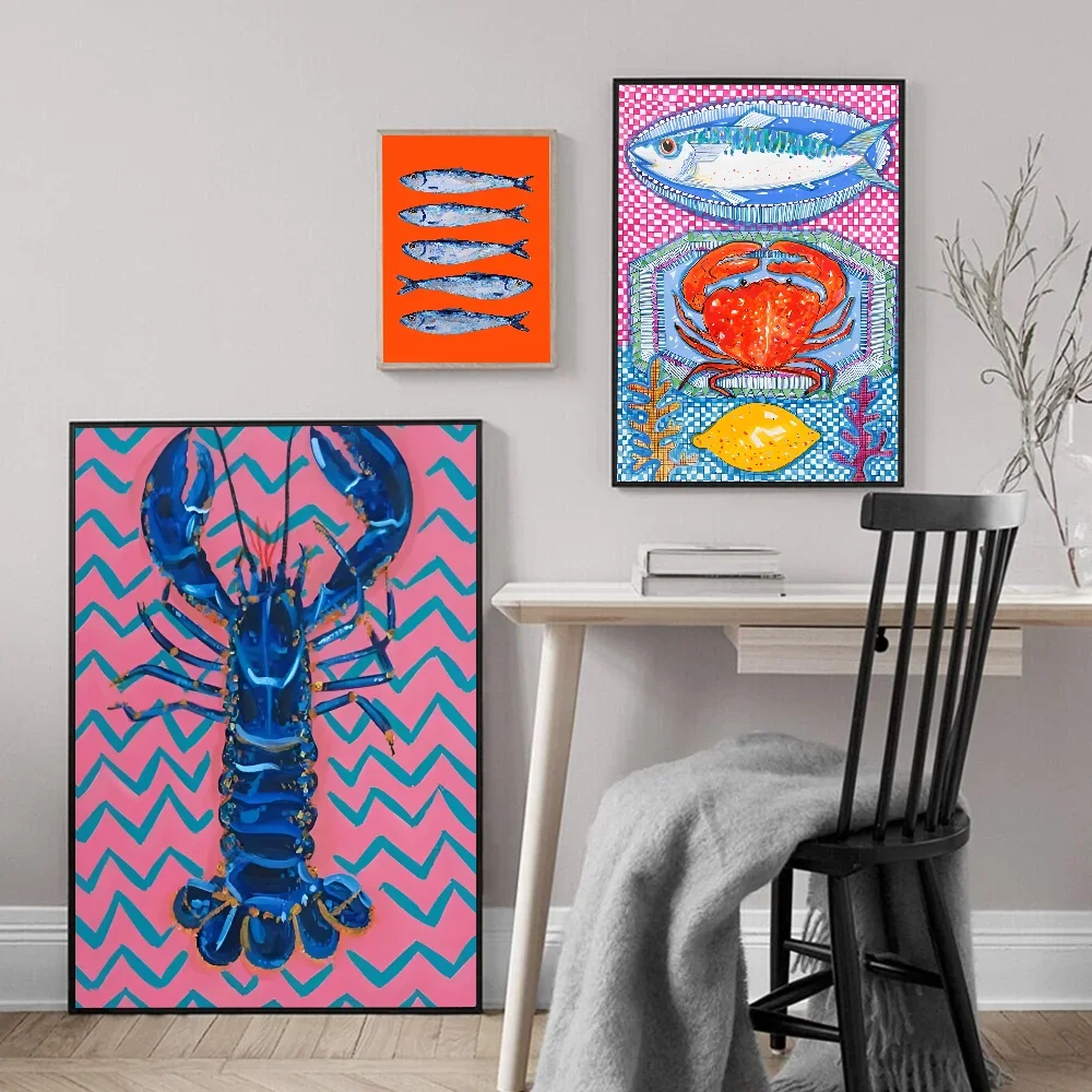 Colorful Sardine Lobster Fish Ocean Animal Self-adhesive Art Poster Retro Kraft Paper Sticker DIY Room Bar Cafe Stickers-HomeDecorDecals_com