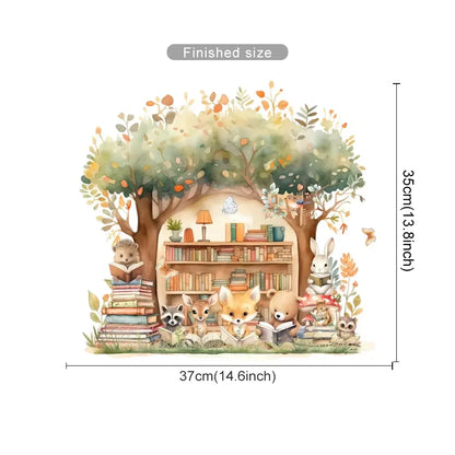 Animals reading in the fairytale tree house Wall Sticker Vinyl Baby Nursery Art Decals for Kids Room Home Decor-HomeDecorDecals_com