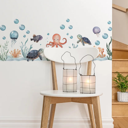 Watercolor Cartoon Ocean Fish Animal Wall Sticker Living Room Bedroom Sea Life Beach Landscape Wall Decal Home Decor-HomeDecorDecals_com