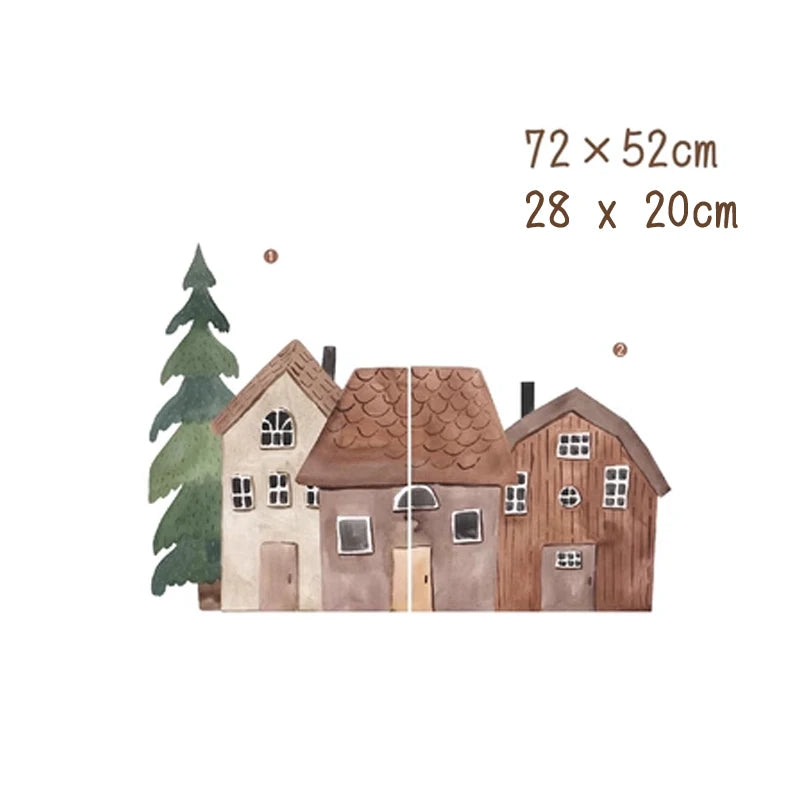 Small Town Wall Decals Animals Vinyl Nordic Style Wall Stickers Peel and Stick for Nursery Bedroom Kid Room Home Art Decor-HomeDecorDecals_com