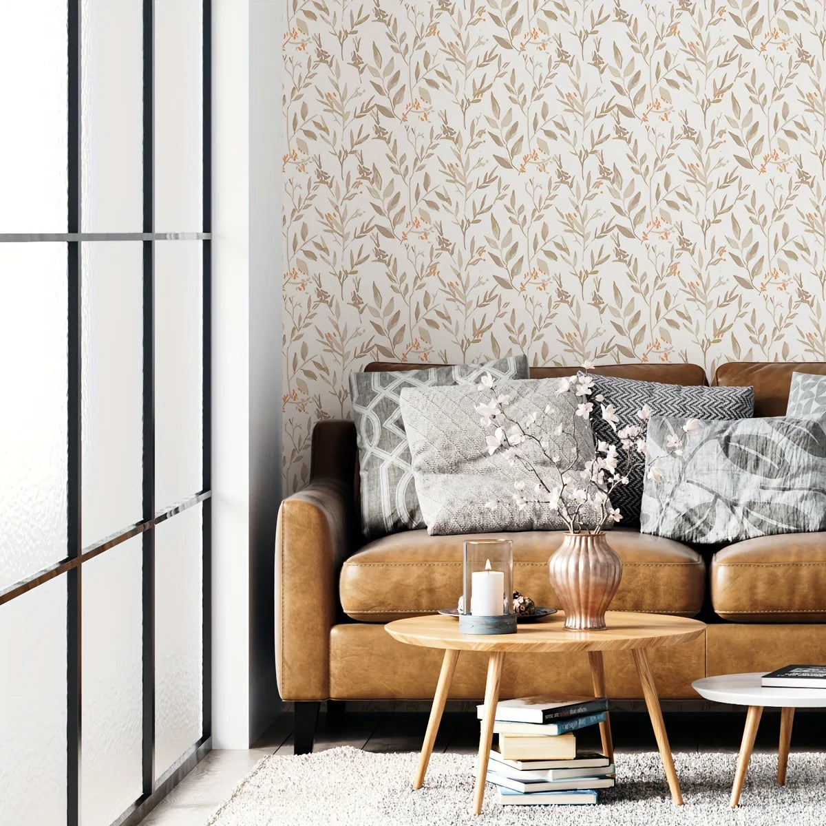 1 roll of brown plant leaves small fresh moisture-proof thickened wallpaper self-adhesive waterproof home decoration removable w-HomeDecorDecals_com