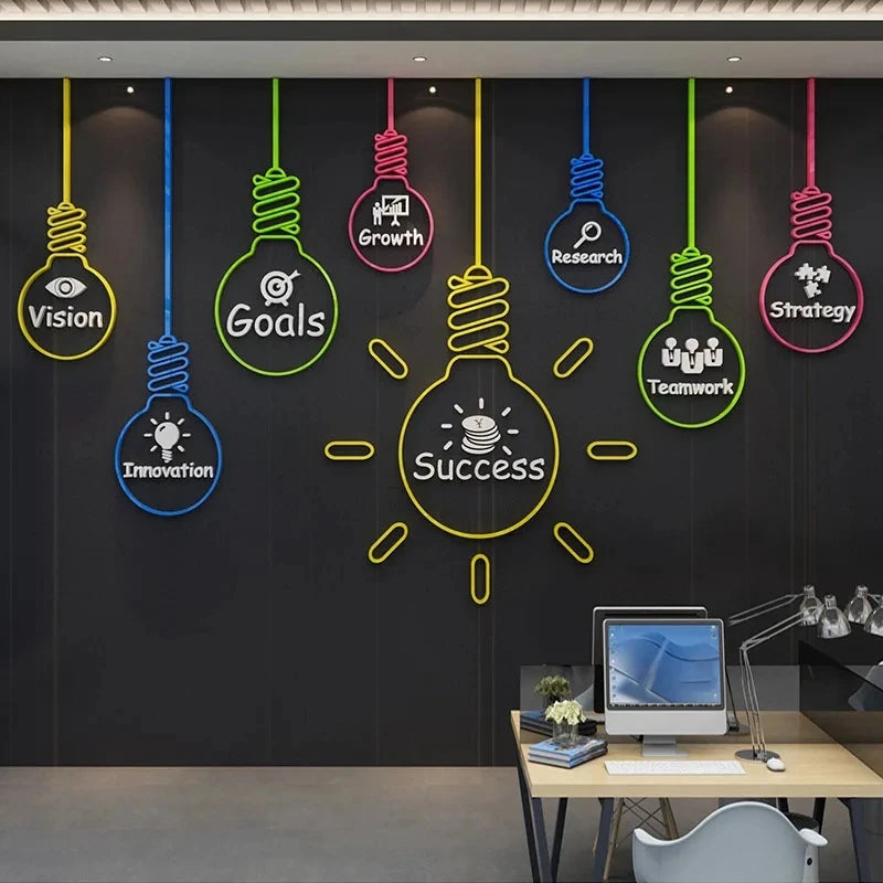 Office Wall Decor Painting 3D Stereo Acrylic Home Living Room Decor Wall Sticker Company Corporate Inspirational Wall Sticker-HomeDecorDecals_com
