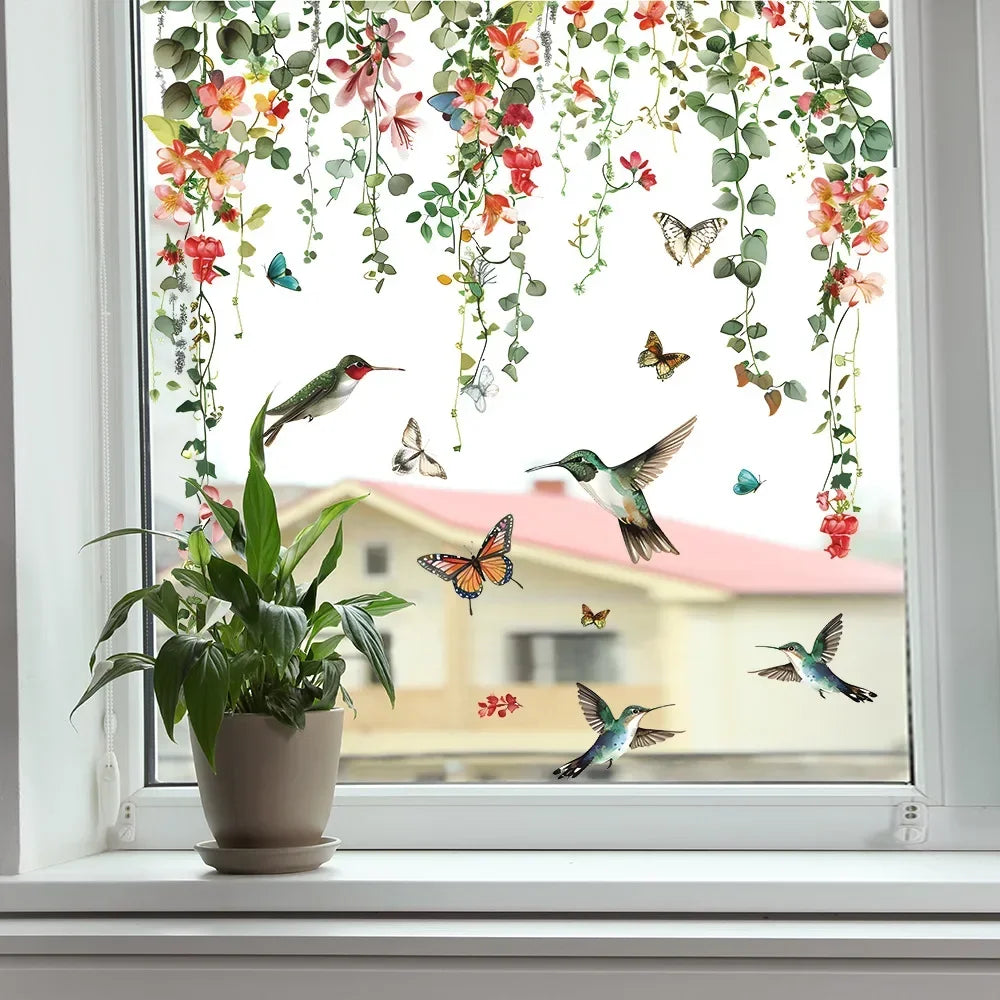 Creative Green Plants Flowers Vines Glass Windows Home Landscaping Decoration Electrostatic Uv Window Stickers-HomeDecorDecals_com