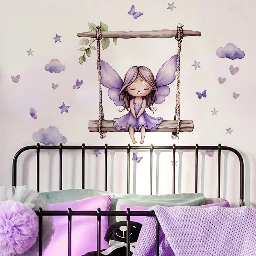 Purple Star Fairy Butterfly Wall Sticker for Kids Room-HomeDecorDecals_com