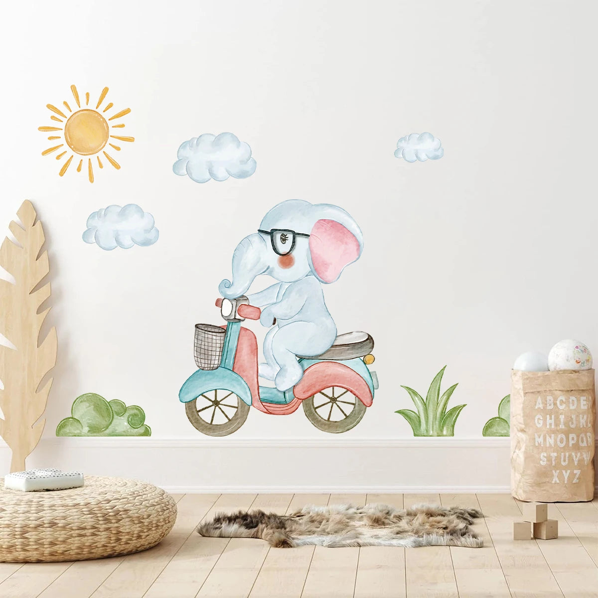 1Pc Cartoon Cute Elephant Riding Bike Wall Stickers for Kids Room Living Room Wall Decals Children Room Decor Bedroom Decoraiton-HomeDecorDecals_com