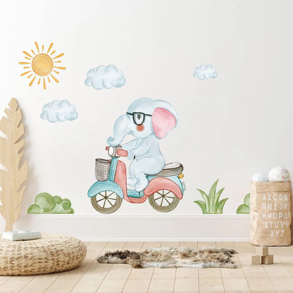 1Pc Cartoon Cute Elephant Riding Bike Wall Stickers for Kids Room Living Room Wall Decals Children Room Decor Bedroom Decoraiton-HomeDecorDecals_com