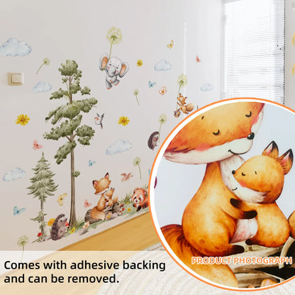 Forest Animals Wall Stickers Cartoon Fox Hedgehog Pine Tree Vinyl Decals for Children's Room Baby Bedroom Home Wall Decoration-HomeDecorDecals_com