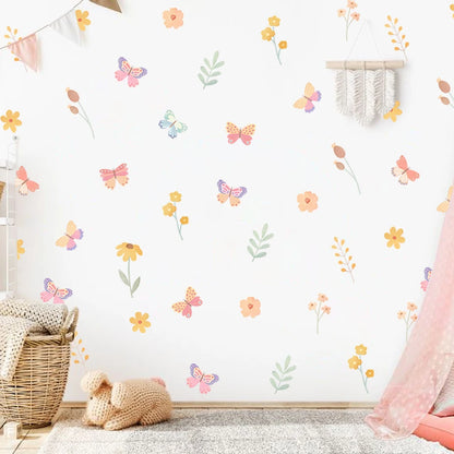 Watercolour Butterfly and Flowers Cartoon Wall Decal | Home Decor displayed in room decor by HomeDecorDecals.
