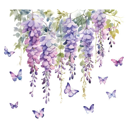 Additional view of Purple Flower and Butterfly Floral Wall Decal | Home Decor by HomeDecorDecals.