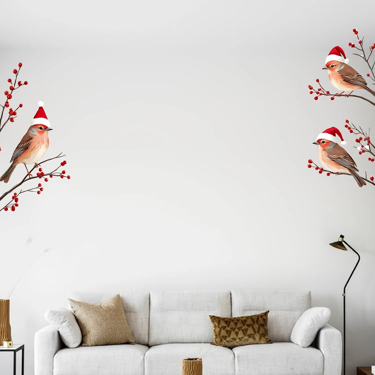 1PC Three Birds in Santa Hats Window Stickers Christmas Theme Red Berry Branches Decorative Wall Stickers for Glass and Window-HomeDecorDecals_com