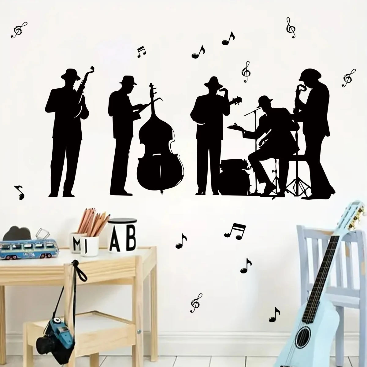 Close-up view of Creative Band Playing Wall Decal | Room Decor by HomeDecorDecals.